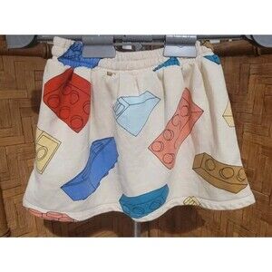 H & M LEGO Print Sweat Drawstring Elastic Waist Mini Skirt Girl 3T 4T Cotton